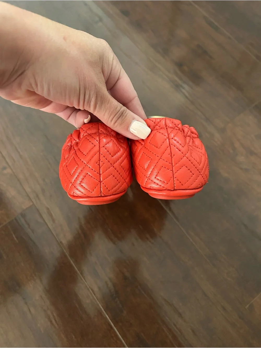 Tory Burch Coral-Orange Reva Quilted Ballet Flats